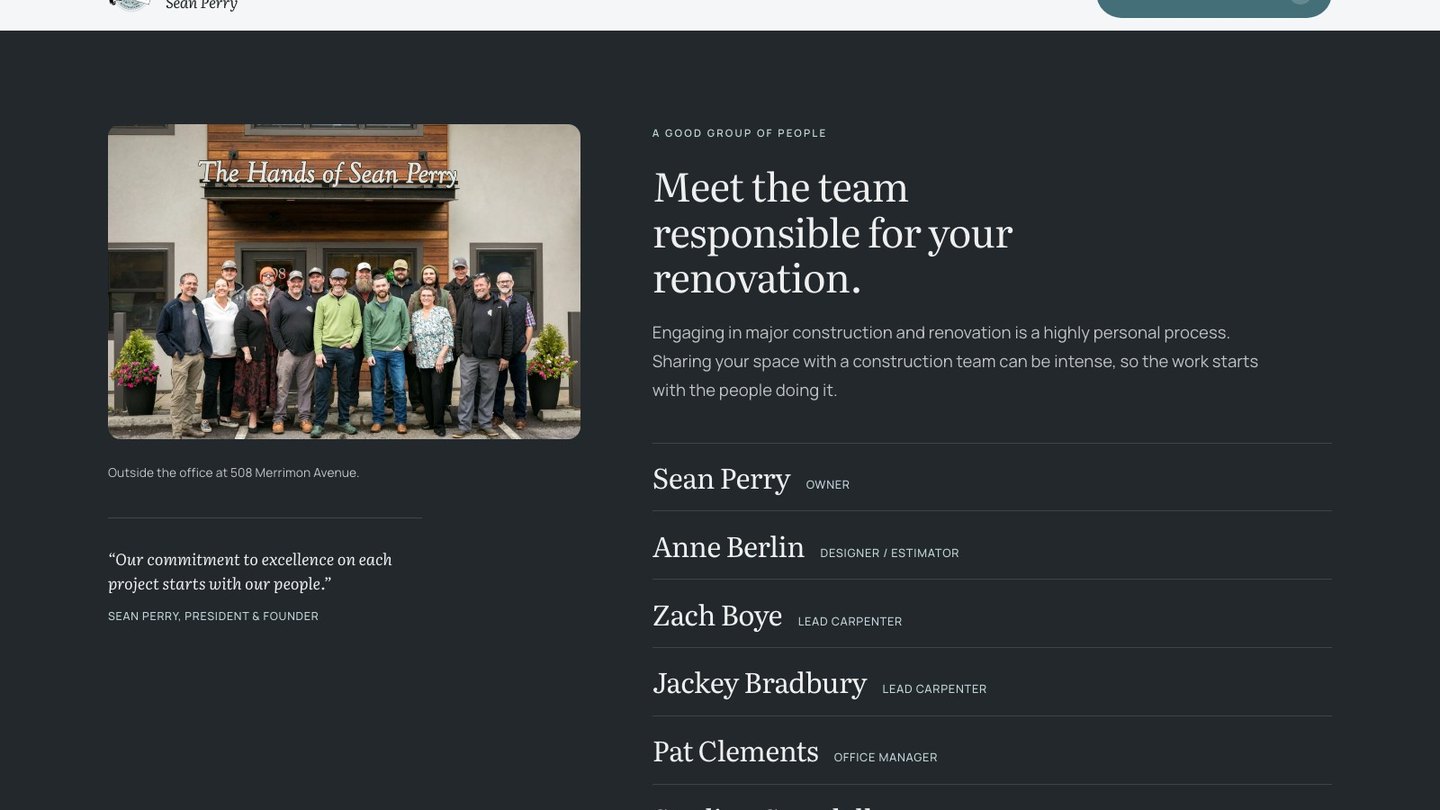 The team section of the new homepage