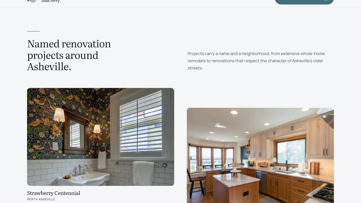 The project gallery section of the new homepage